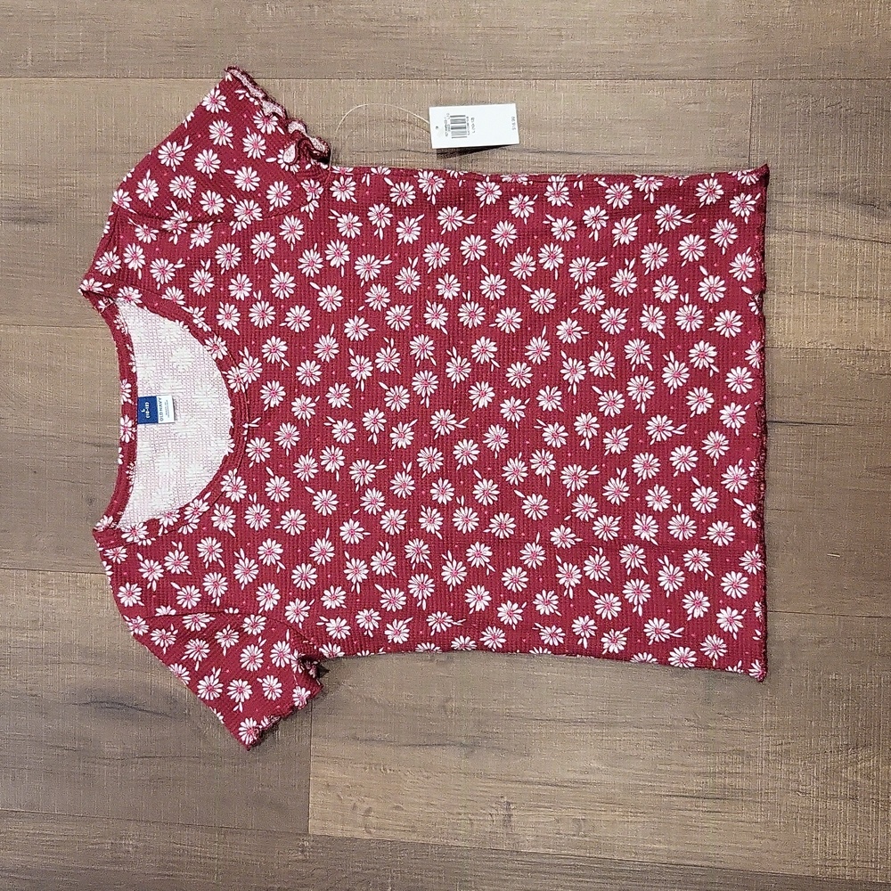 Ruffle hem floral waffle tee